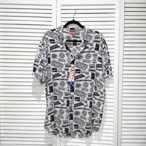 Marvel Comics Logo Shirt Sleeve Botton Down Shirt Size Large